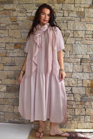 Rustic Nature Linen Blend Smock T Shirt Dress Washed Ballet Blush